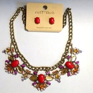 Ruff- skch NWT colorful stone 20" necklace with 0.5" earrings